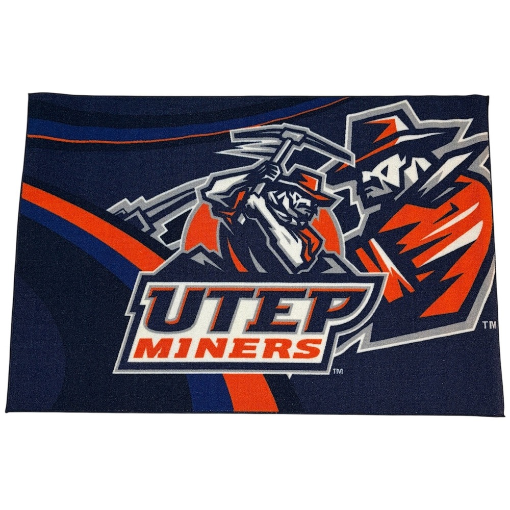 Northwest NCAA UTEP Miners Tufted Rug 39x59 Navy Blue Orange Fan Cave Decor‎ Mat